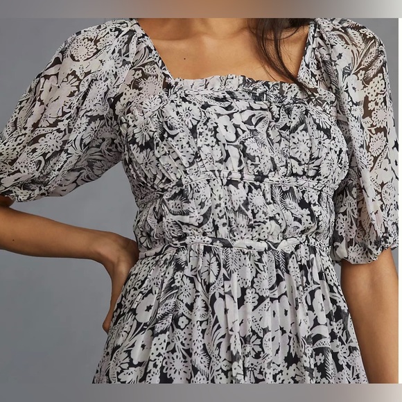 By Anthropologie Squareneck Smocked Midi Dress NWOT Size M and L - Picture 2 of 13